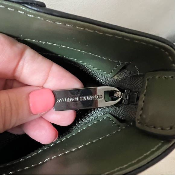 Charles Jourdan Large Handbag Green Leather Missing Long Strap - Picture 9 of 11